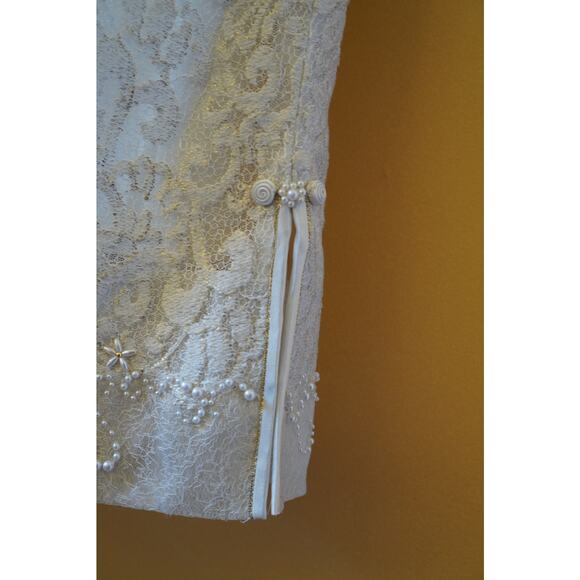 Londee Qipao Embroidered Jacquard Lace Cap Sleeve Collar Dress Ivory Size XS - Picture 4 of 10